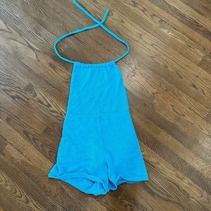 Free people blue backless Terry cloth romper